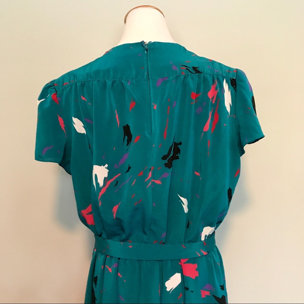 Authentic vintage 80’s teal paint strokes dress XL - Picture 4 of 5